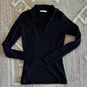 Marine Layer Black V-Neck Ribbed Sweater, size S